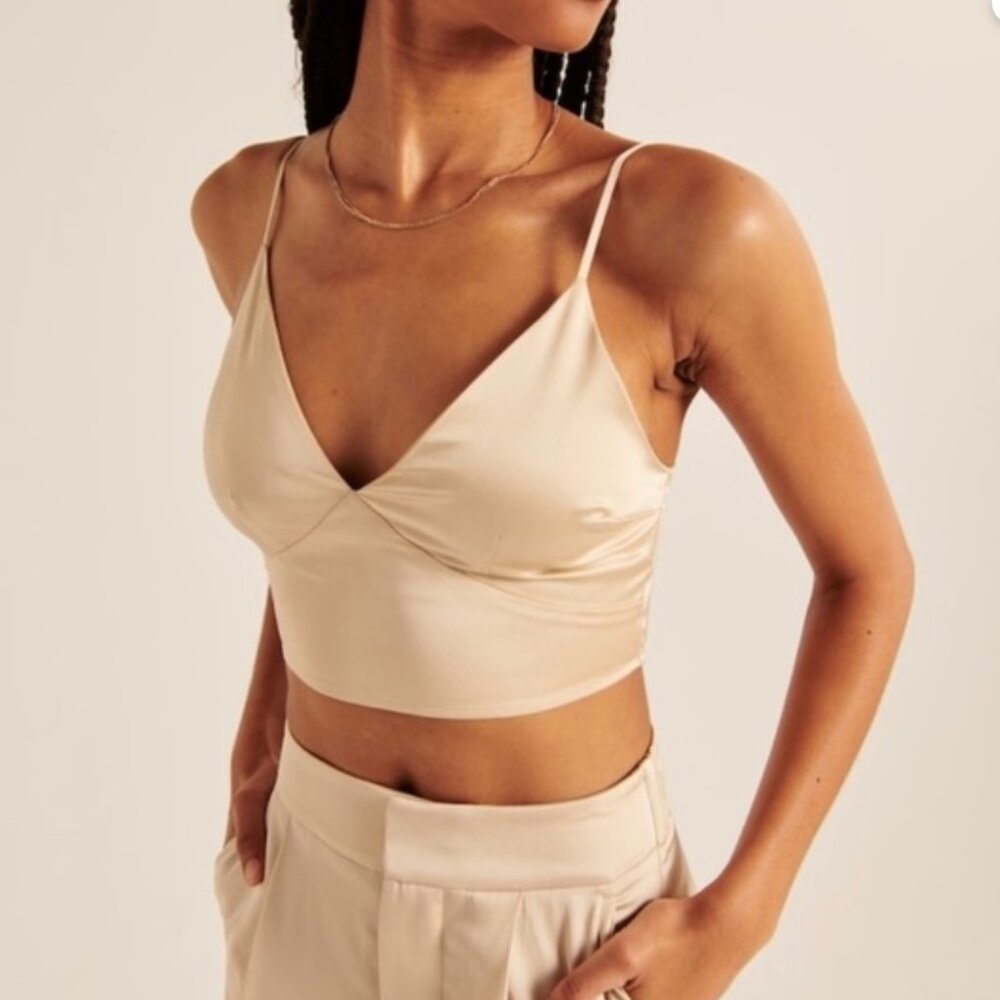 Abercrombie & Fitch Champagne Satin V-Neck Crop Cami